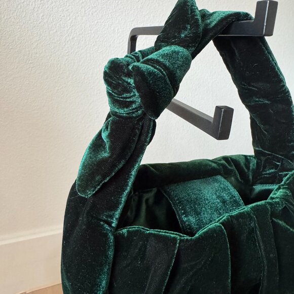 J.Crew Velvet Double Knot Handbag Old Forest Emerald Green NWOT - Picture 8 of 10